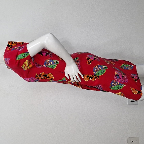 Richard Warren Vintage Red Tea Cup Retro Artsy Silk Knee Length Dress Size 6 - Picture 5 of 11